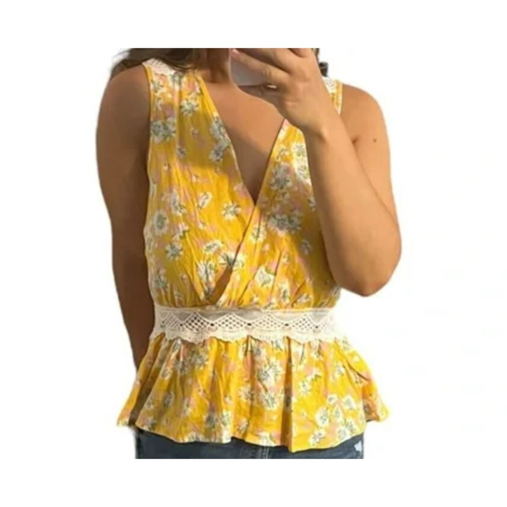 Rachel Zoe women blouse top shirt yellow floral sz S $68